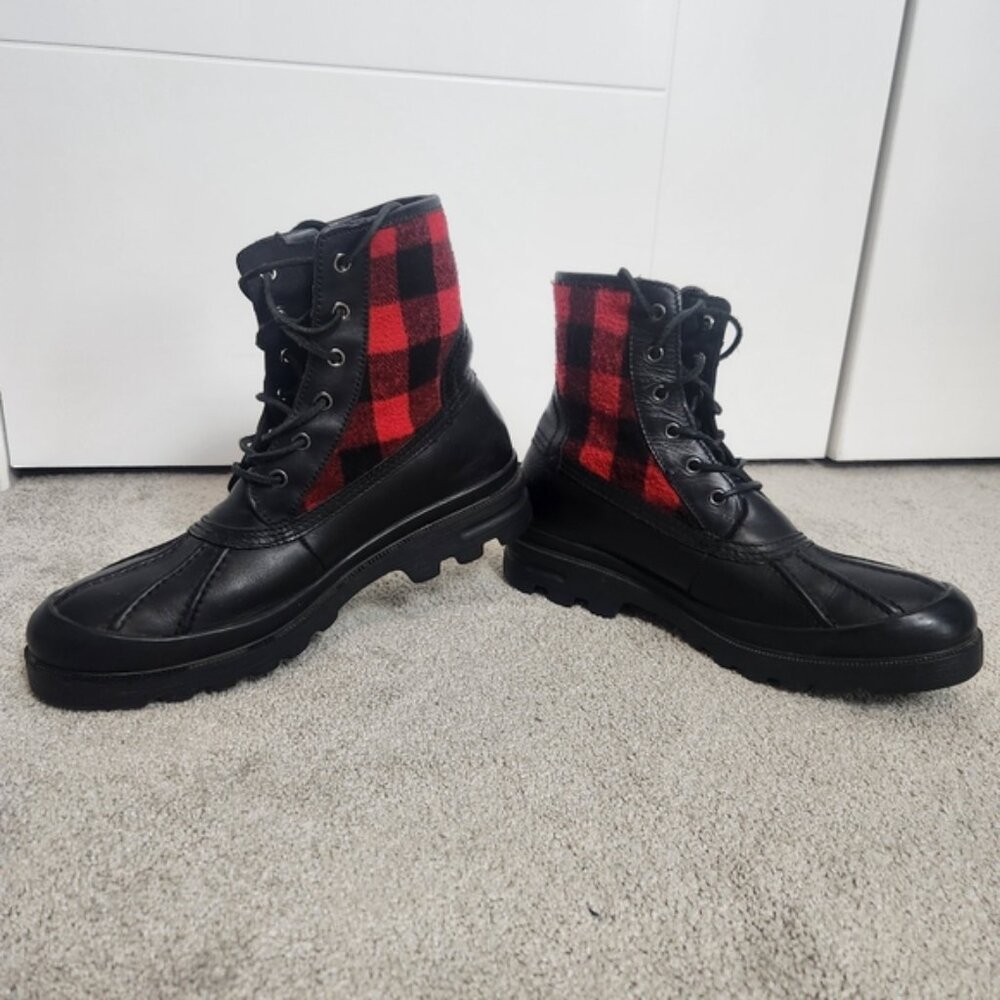 Polo Ralph Lauren Udel Men's Duck Boots Black Red Plaid Size 10.5 - Picture 8 of 12